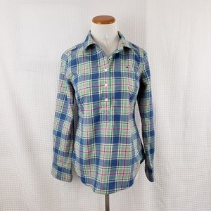 Vineyard Vines Little River Plaid Popover Flannel Shirt Blue Green size 2 Soft